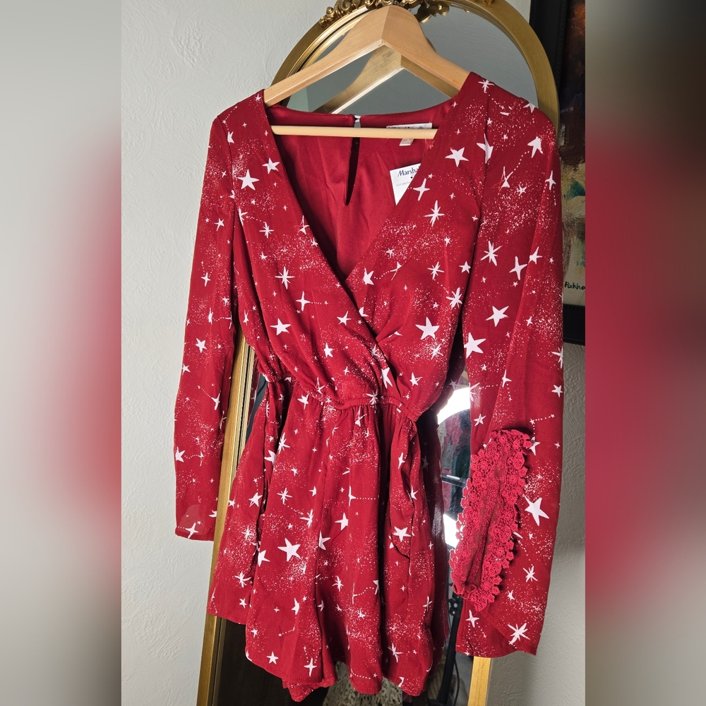 4th Of July Red Star Patterned Wrap Skort Dress
